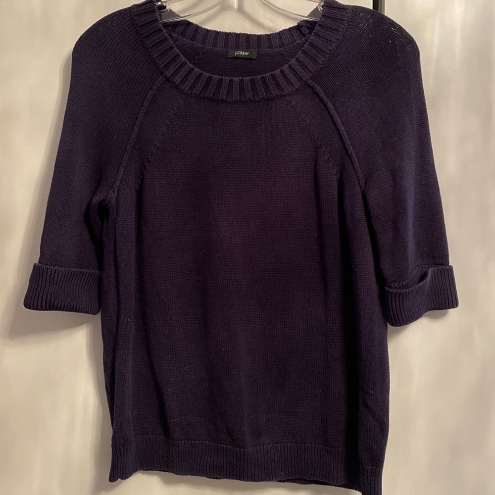 J CREW navy short cuffed sleeve sweater